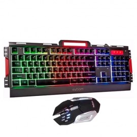 Kit Teclado Semi Mecnico Mouse Gamer Usb Abnt2 Iluminado Led Rgb Metal Exbom BK-G3000 Prata