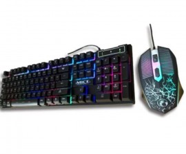 Kit Teclado Semi Mecanico Metal Led Rgb+ Mouse Gamer 2400dpi